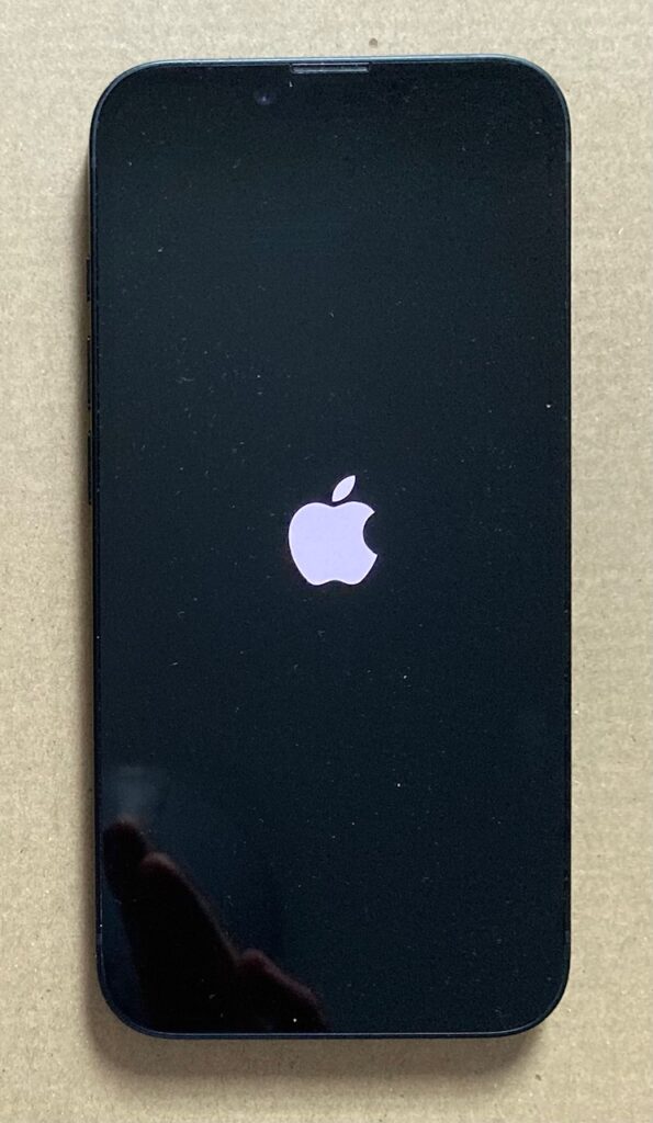Appleロゴが表示されたiPhone 16eの起動画面